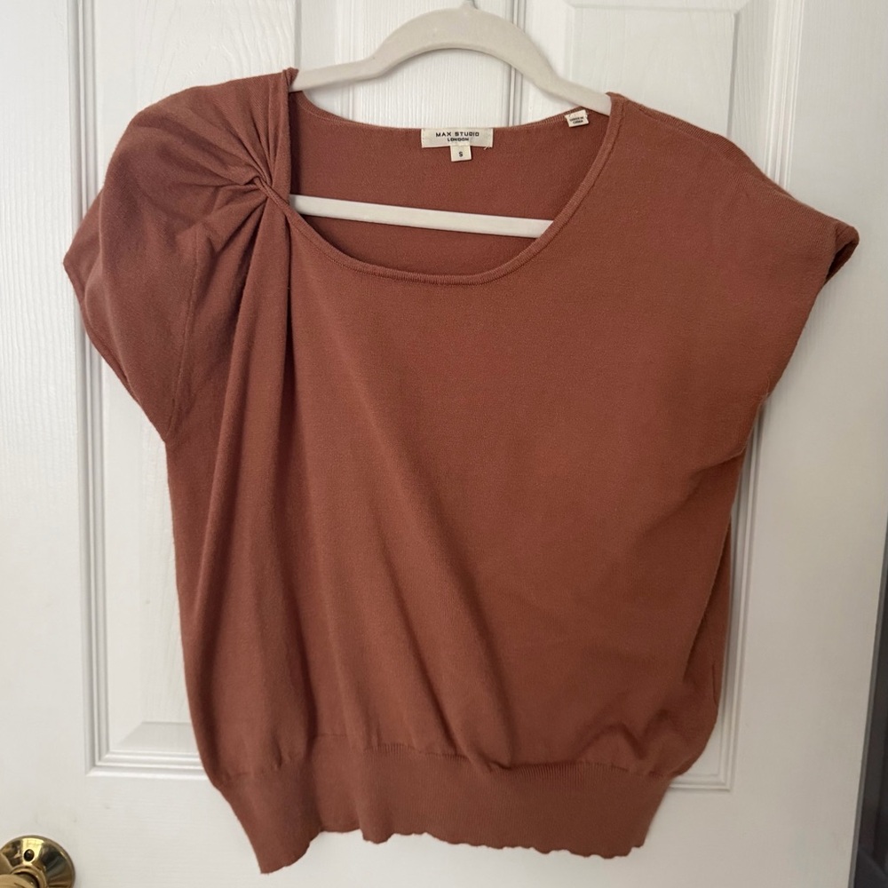 Max Studio Terracotta/Brown Sweater with Pleated Shoulder